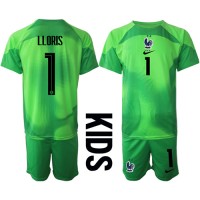 Billiga Frankrike Hugo Lloris #1 Målvakt Barnkläder Borta fotbollskläder till baby VM 2022 Kortärmad (+ Korta byxor)